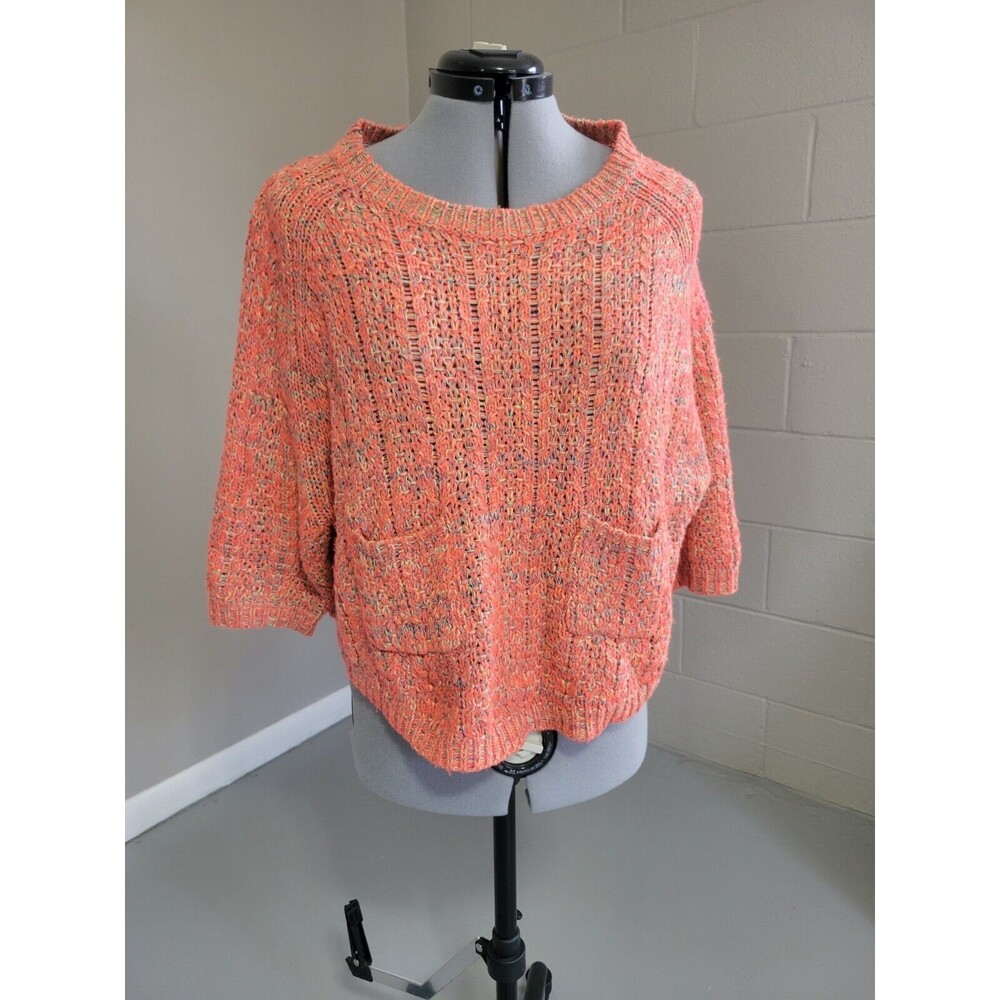 Anthro Moth Women's 3/4 Sleeve Round Neck Cropped Pullover Sweater Peach Size XS